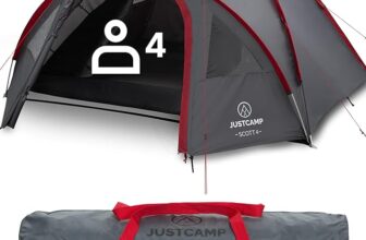 JUSTCAMP Scott Cort Camping 4 Persoane, Tip Iglu, Impermeabil și Stabil, Cu Dublu Strat, Antreu Închis, Ventilație și Plasă Anti-Insecte