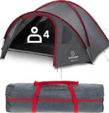 JUSTCAMP Scott Cort Camping 4 Persoane, Tip Iglu, Impermeabil și Stabil, Cu Dublu Strat, Antreu Închis, Ventilație și Plasă Anti-Insecte